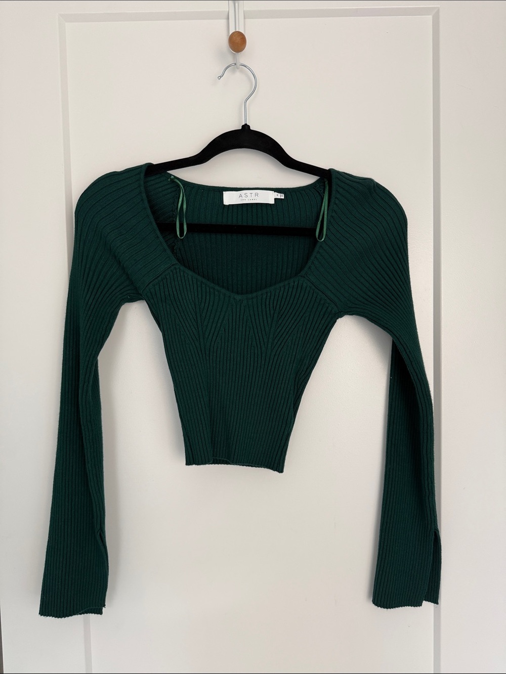 Astr Forest Green Ribbed Long Sleeve Crop Top